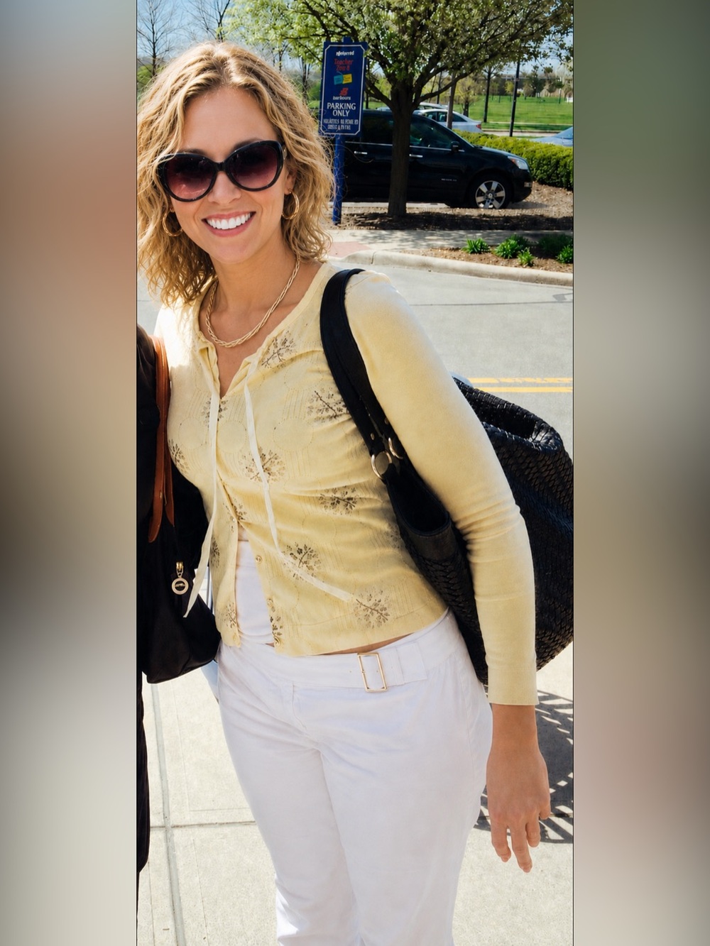 Yellow Floral Tie-Neck Women's Cardigan